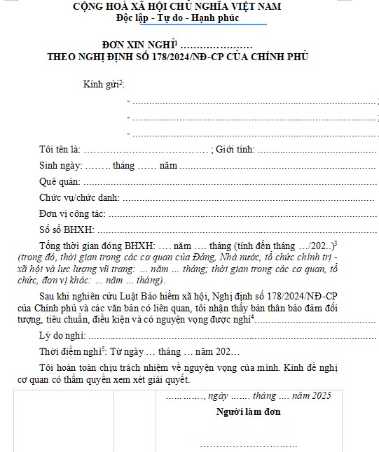 Mẫu đơn xin nghỉ việc theo Nghị định 178/2024 mới nhất 2025: Lý do hợp lý & tải mẫu tải về 3 mẫu đơn xin nghỉ việc theo nghị định 178