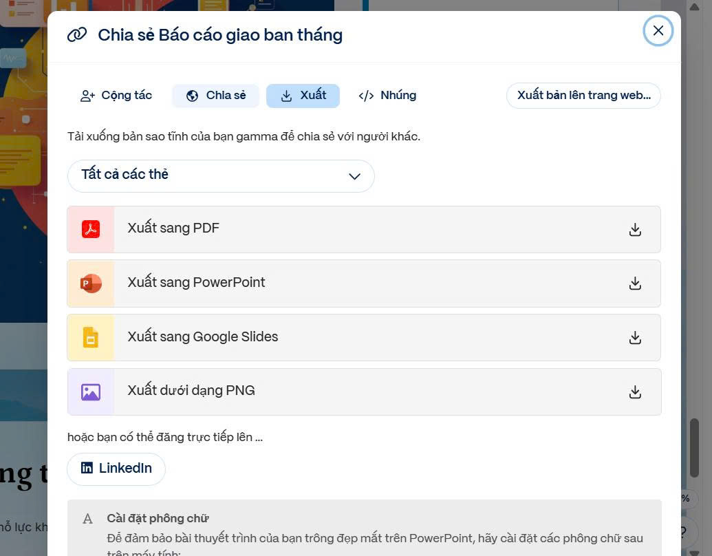 Gamma AI thuyết trình: Hướng dẫn tạo slide tự động cho cán bộ hành chính công 8 xuất file gamma